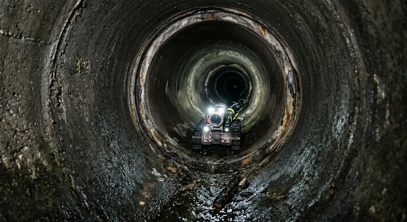Robotic sewer camera inspecting pipe interior for Drain Snake Service in Yorkshire